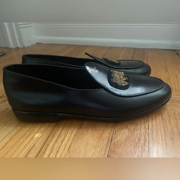Black Leather Loafers with Gold Embroidery - Picture 5 of 10